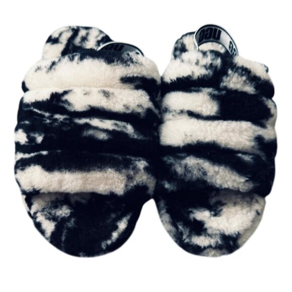 Ugg Womens Fluff Yeah Slide Slippers Black & White Tie-Dye Size 5 - Picture 9 of 10